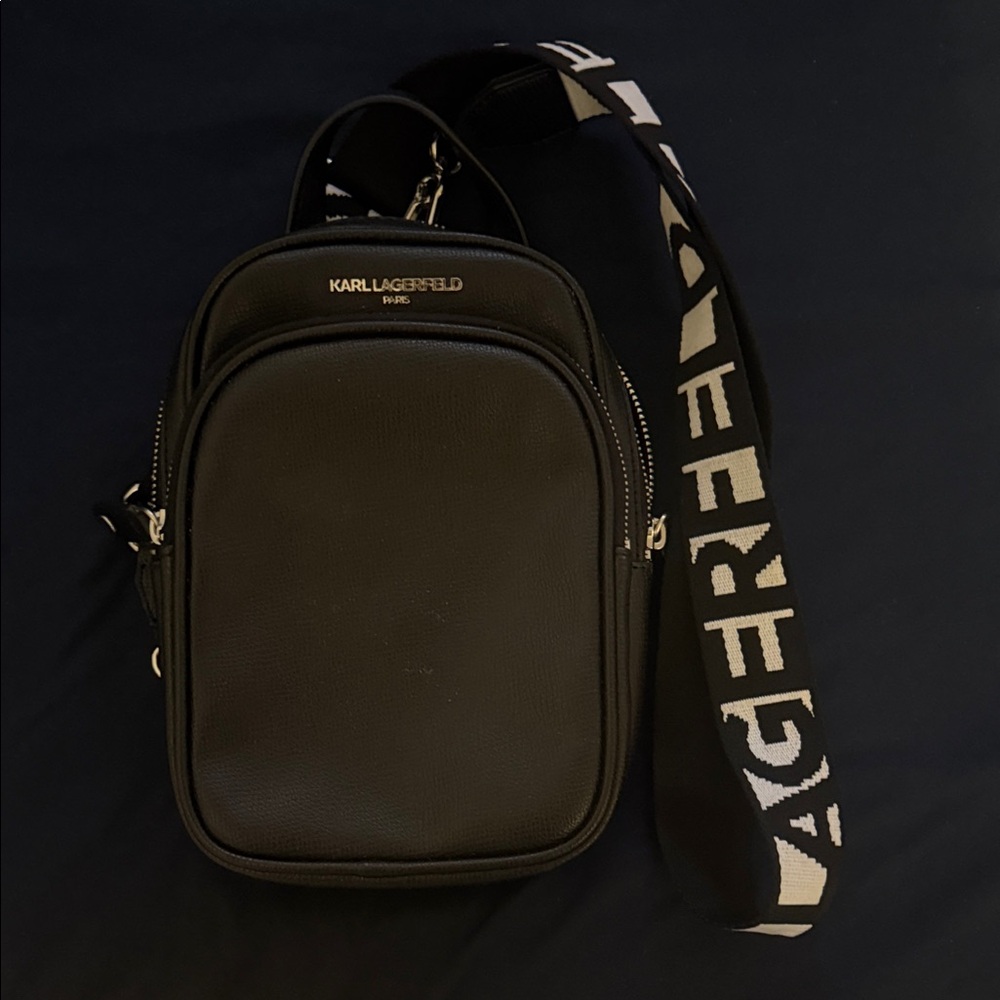 Karl Lagerfeld Black Messenger Bag with Logo Strap